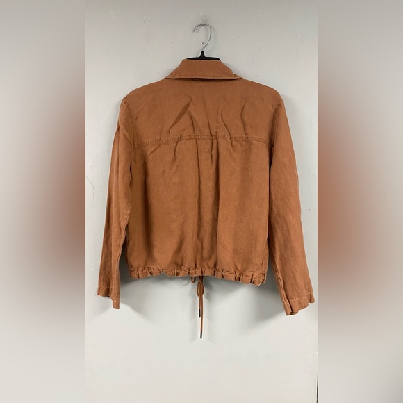 C&C California Women's Linen Blend Bomber Jacket Crop Brown Size Small Cinched - Picture 2 of 8